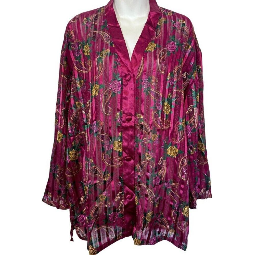 Victorias Secret Vintage Gold Label Sheer Satin Paisley Pajamas Top Sleepwear L